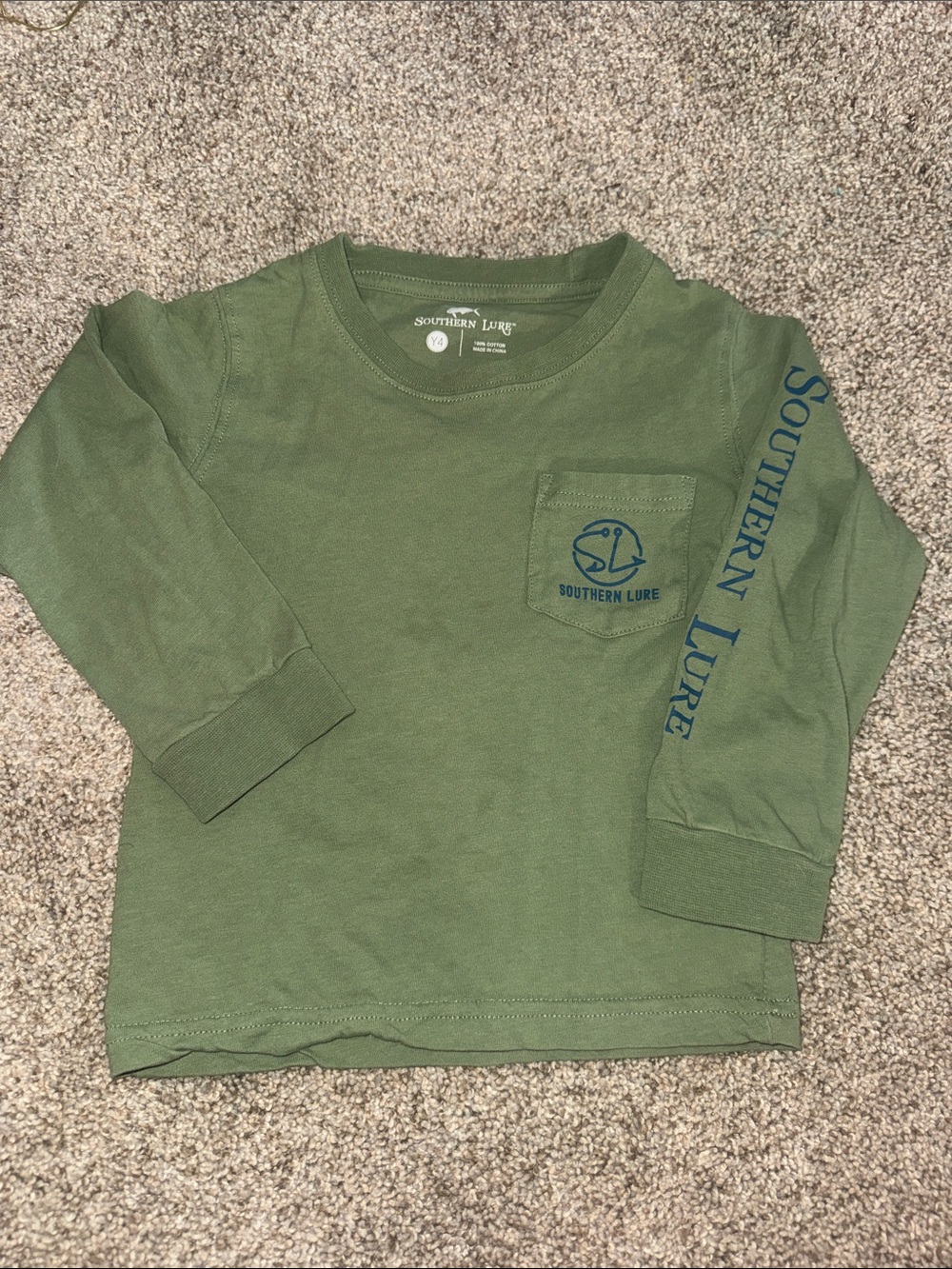 Southern Lure Kids' Olive Green Long-Sleeve Pocket Tee